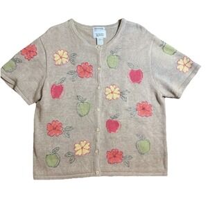 Christopher & Banks XL Y2K 90's Teacher Embroidery Sweater School Floral Apple